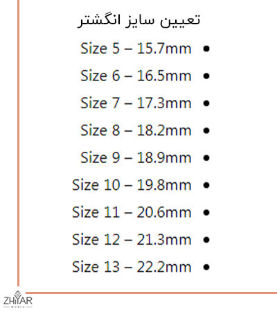 لیست اندازه گیری سایز انگشتر مناسب هر دست
